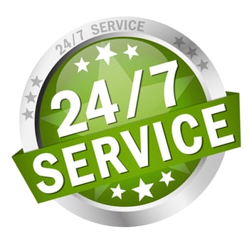 colored button with banner and text 24/7 service