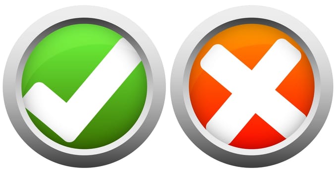 round colored YES and NO buttons with silver frame