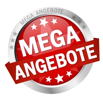 colored button with banner and text Mega offers