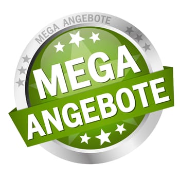 colored button with banner and text Mega offers