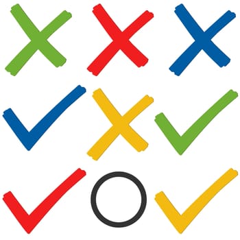 collection of colored check marks and crosses for election