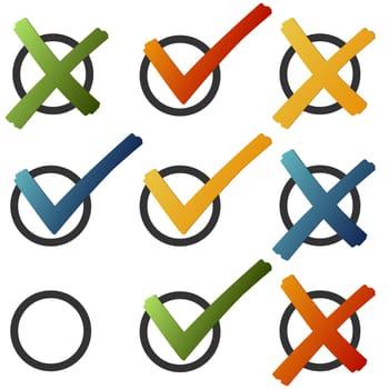 collection of colored check marks and crosses for election