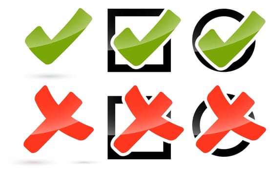 collection of red and green check marks and crosses to symbolize success