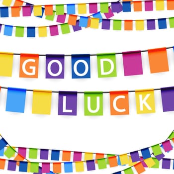 colored garlands background with white text good luck