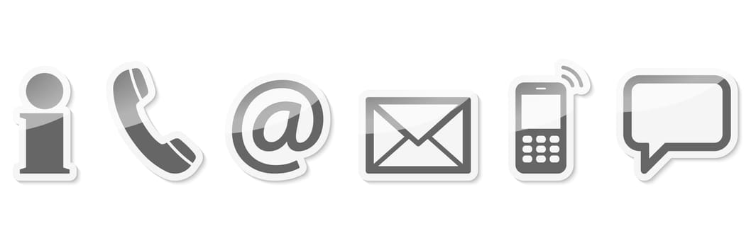 Contact Us,set of six gray colored icons with white frame and shadow