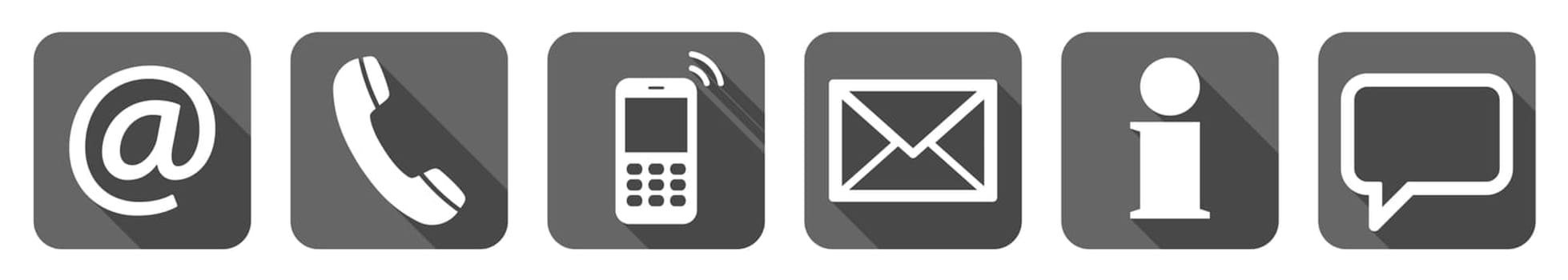 Contact Us,set of six white icons in gray boxes