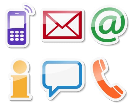 Contact Us,set of six colored icons with white frame and shadow