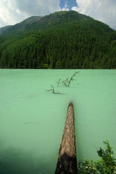 Beautiful mountain landscape near the lake. Mountain Lake. Kind of mountainous terrain and the water in the valley.