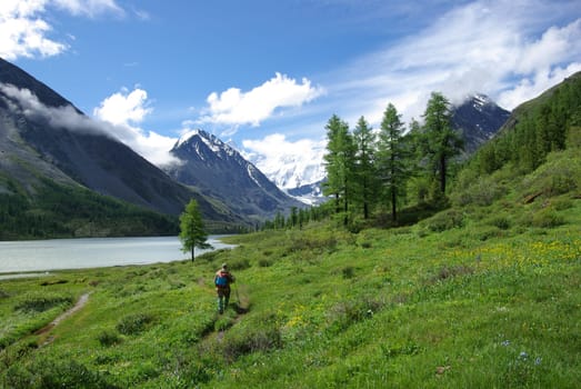 Mountain landscape. Highlands, the mountain peaks, gorges and valleys. The stones on the slopes.