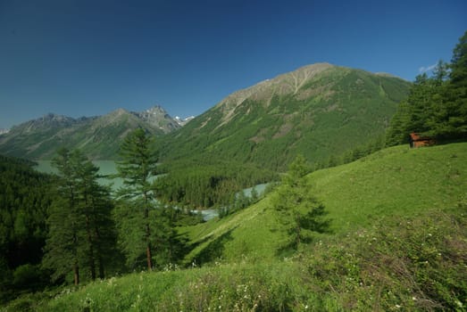 Mountain landscape. Highlands, the mountain peaks, gorges and valleys. The stones on the slopes.