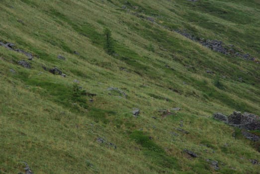 Mountain landscape. Highlands, the mountain peaks, gorges and valleys. The stones on the slopes.