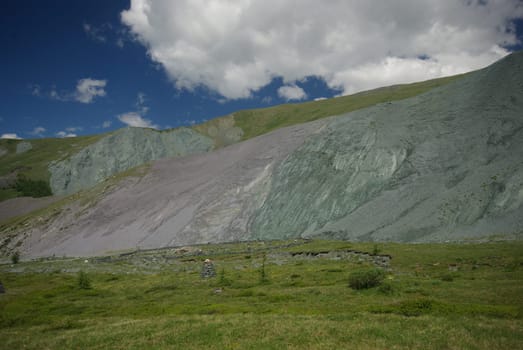 Mountain landscape. Highlands, the mountain peaks, gorges and valleys. The stones on the slopes.