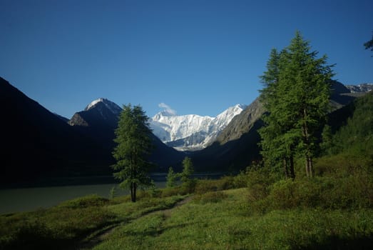Mountain landscape. Highlands, the mountain peaks, gorges and valleys. The stones on the slopes.