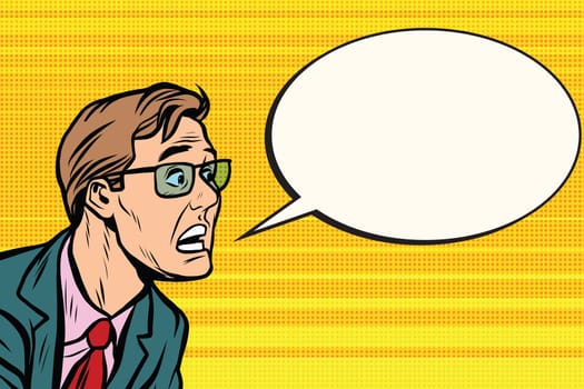 The man in glasses face panic. Pop art retro vector illustration