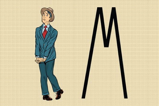 Retro man wants to piss in the toilet. Pop art retro vector illustration