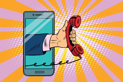 mobile retro handset, modern smartphone. Pop art retro vector illustration
