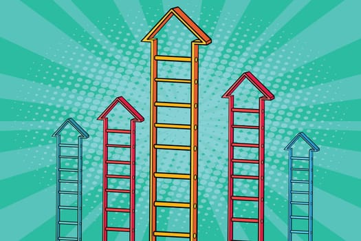 staircase arrow graph growth. Pop art retro vector illustration