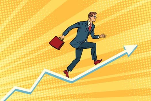 Businessman running on schedule growth. Pop art retro vector illustration
