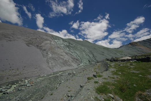 Mountain landscape. Highlands, the mountain peaks, gorges and valleys. The stones on the slopes.