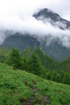 Mountain landscape. Highlands, the mountain peaks, gorges and valleys. The stones on the slopes.