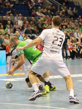 Zeljko Musa (SC Magdeburg- left) in the EHF Cup match SC Magdeburg-Tatabanya KC on 19.2.17 in Magdeburg