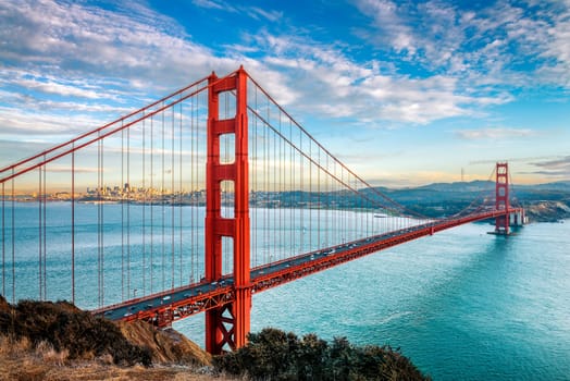 famous Golden Gate Bridge, San Francisco at night, USA