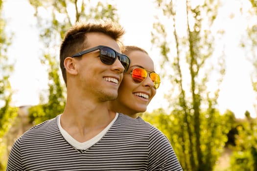 Top view of a happy young couple in the park together