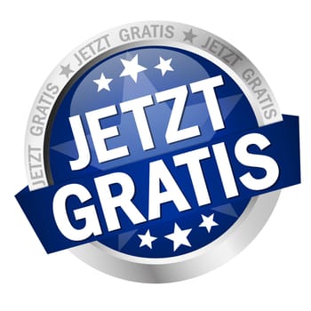 colored button with banner and text Now free