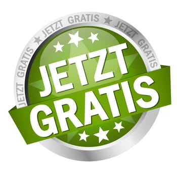 colored button with banner and text Now free