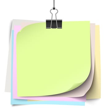 empty colored little papers with binder clip hanging at black twine
