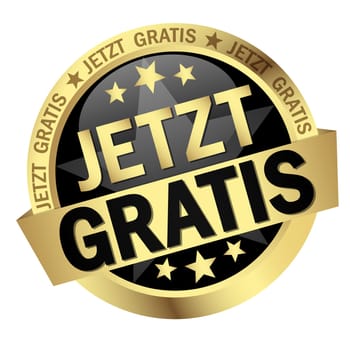 colored button with banner and text Now free