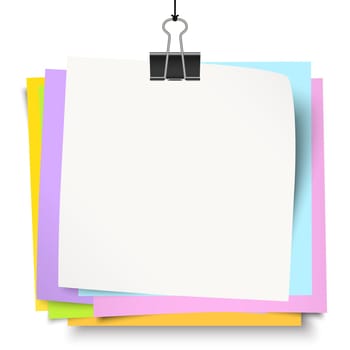 empty colored little papers with binder clip hanging at black twine