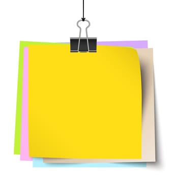 empty colored little papers with binder clip hanging at black twine