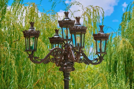 Old Street Lamp on the Background of Willow
