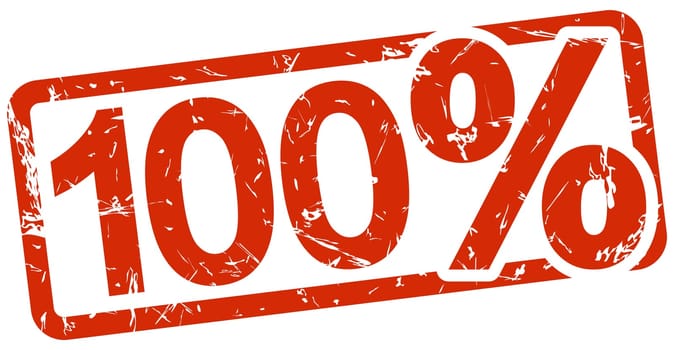 grunge stamp with frame colored red and text 100%