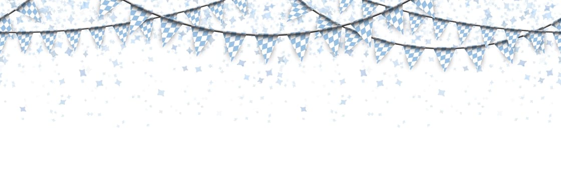 seamless Oktoberfest garlands having blue-white checkered pattern and blue confetti