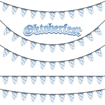 Oktoberfest garlands having blue-white checkered pattern and text Oktoberfest