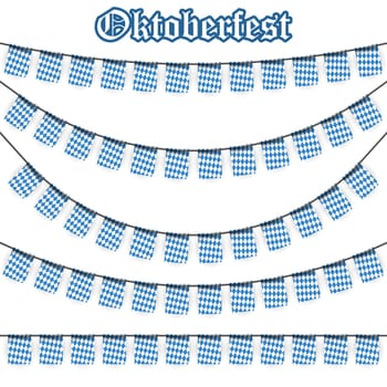 Oktoberfest garlands having blue-white checkered pattern and text Oktoberfest
