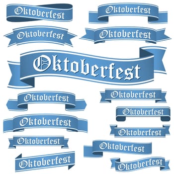 big collection of blue colored banners isolated on white background for german Oktoberfest.