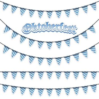 Oktoberfest garlands having blue-white checkered pattern and text Oktoberfest