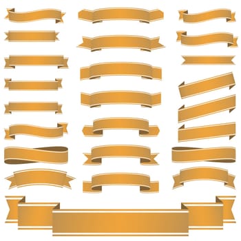 big collection of yellow colored empty banners isolated on white background
