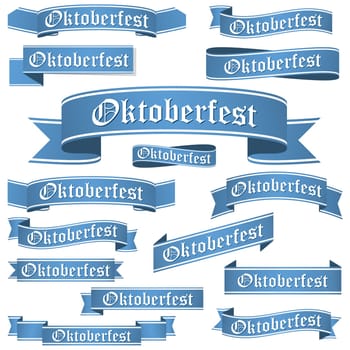 big collection of blue colored banners isolated on white background for german Oktoberfest.
