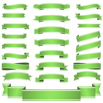 big collection of green colored empty banners isolated on white background