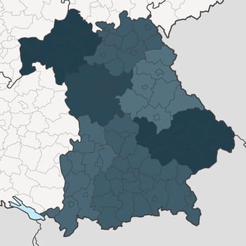 Map of Germany federal state Bavaria with neighboring federal states