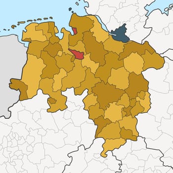 Map of Germany federal state Lower Saxony with neighboring federal states