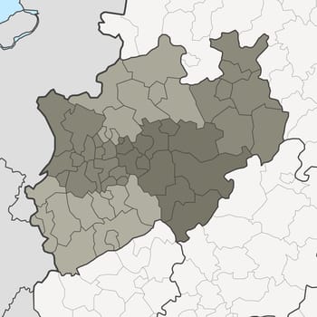 Map of Germany federal state North Rhine-Westphalia with neighboring federal states