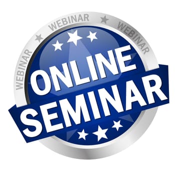 colored button with banner and text Online Seminar