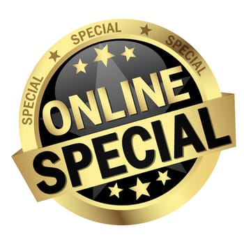 colored button with banner and text Online Special