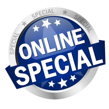 colored button with banner and text Online Special