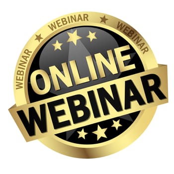 colored button with banner and text online webinar